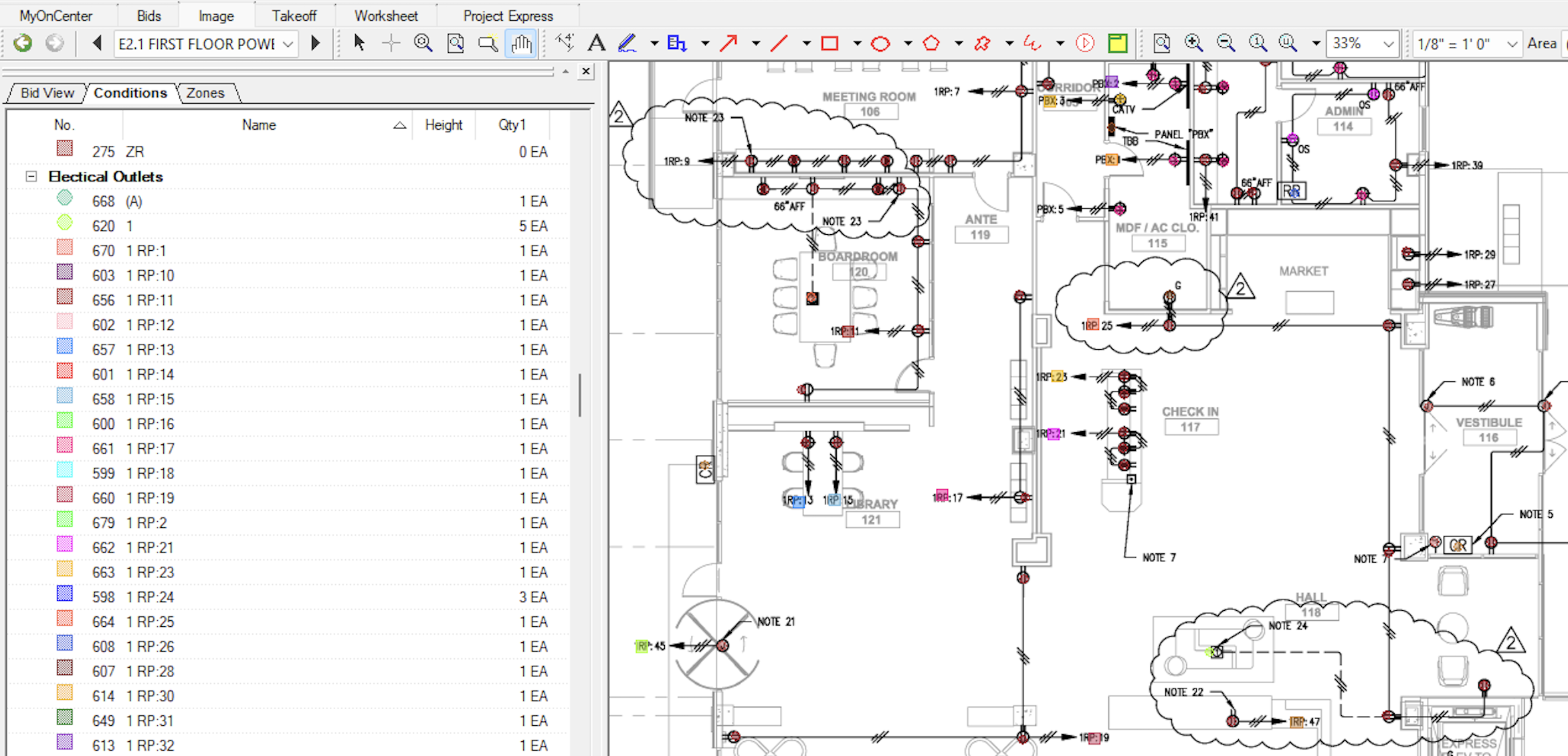 Takeoffs360 construction quantity takeoff example - detailed plan view
